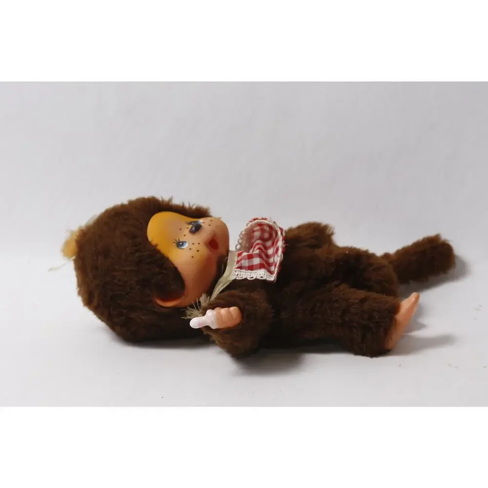 Sekiguchi Monchhichi Brown Plush Monkey Doll with a Bib ~ 260826-WH 1252